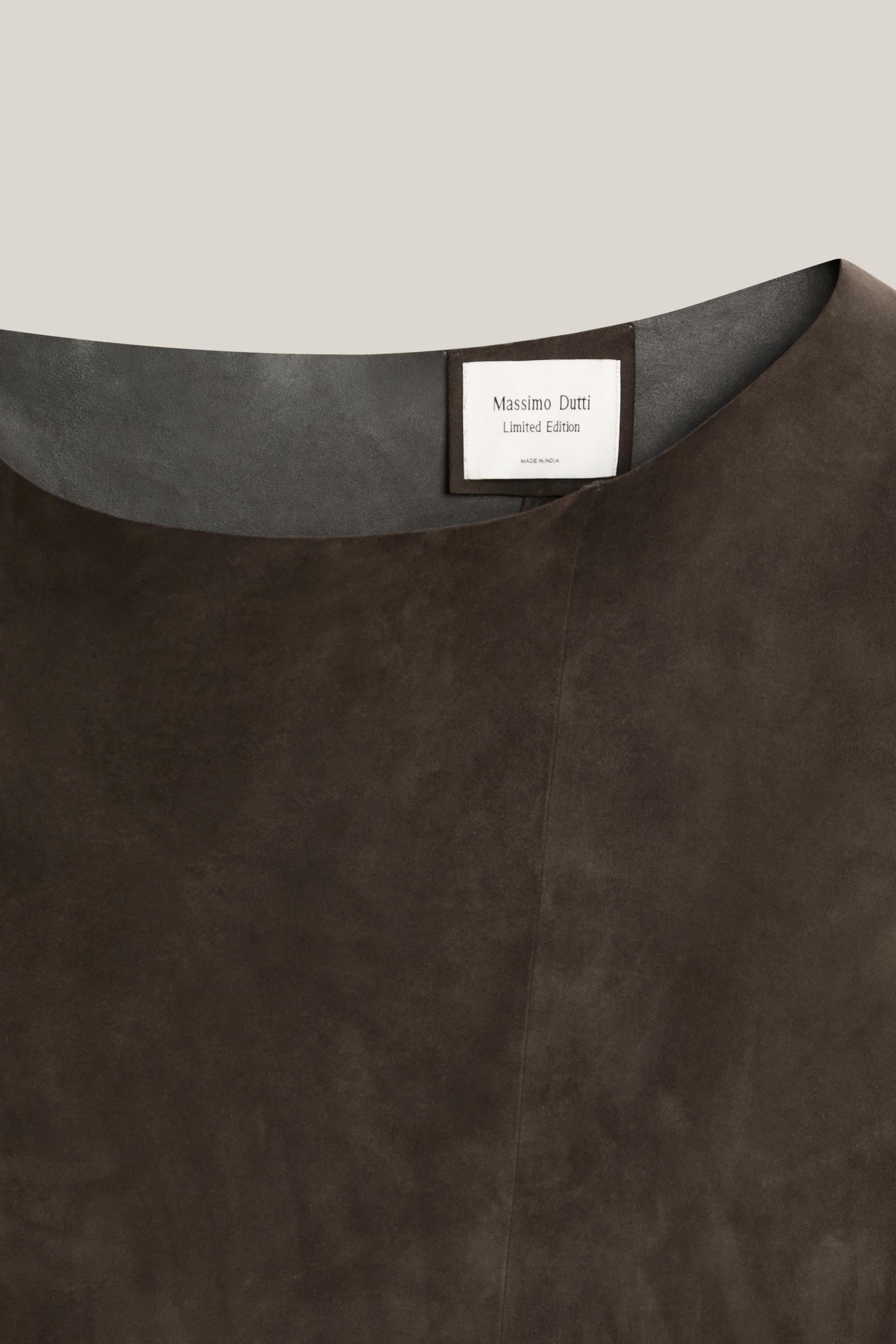 Suede leather midi dress with asymmetric neckline - LIMITED EDITION